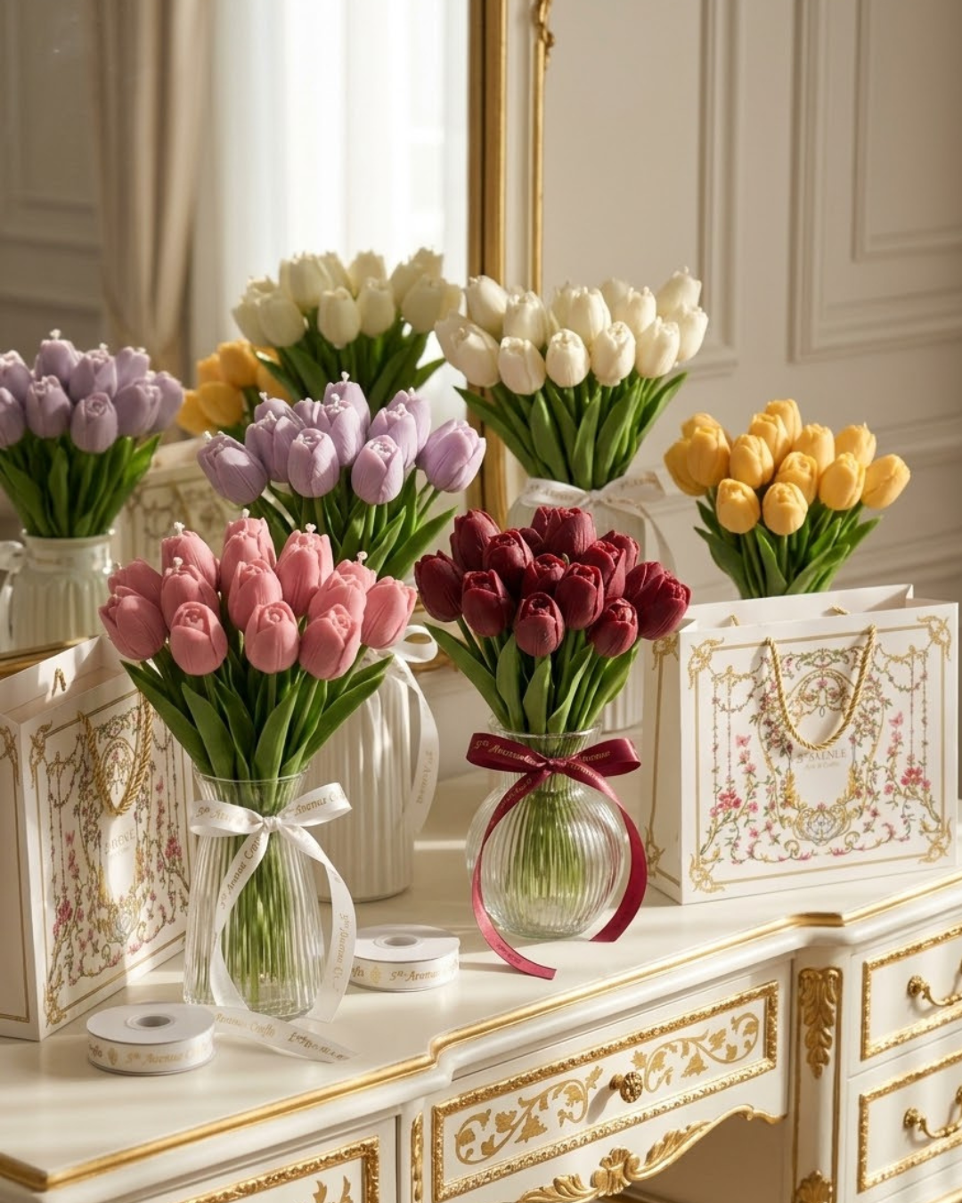 Tulip candle bouqet with white vase