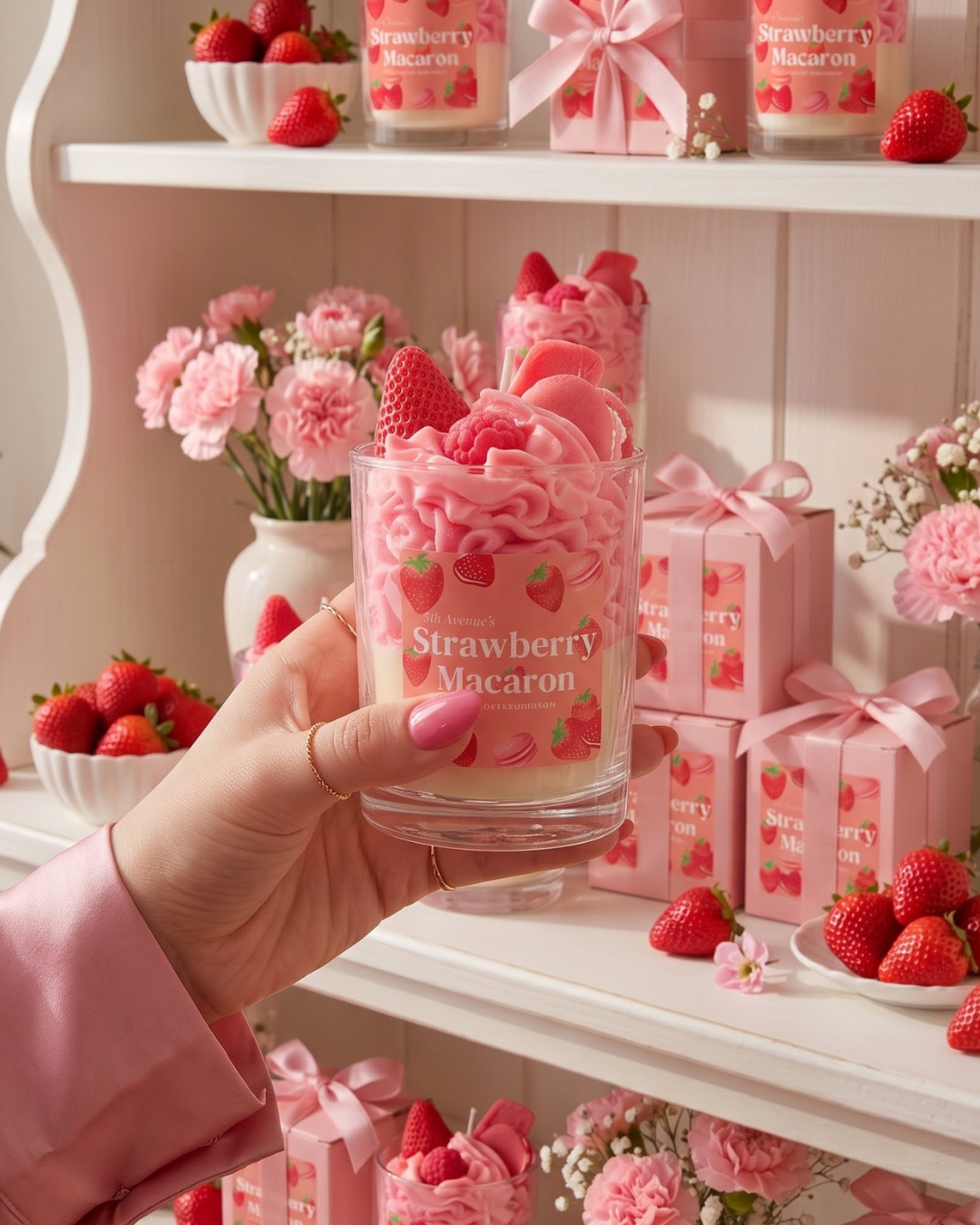 Strawberry & Macaron candle